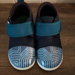 Kids Navy & Teal Circuit-Detail Hook-and-Loop Sneakers ikiki